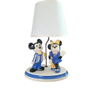Vintage Disney Mickey & Minnie Disney In Blue White Lamp RARE Signed 1981